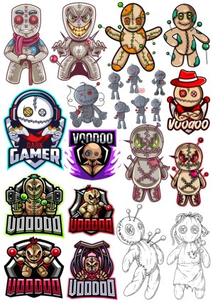 Voodoo Doll and Dark Gamer Mascot Vector Set Free Vector