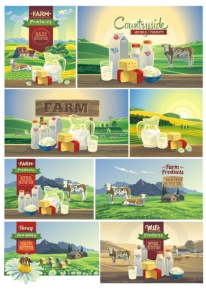 Farm and Countryside Milk Products with Natural Nutrition Free Vector