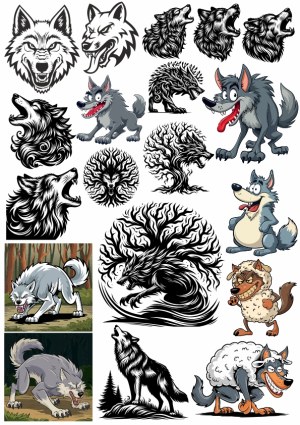 Collection of Wolf and Werewolf Vector Illustrations Free Vector
