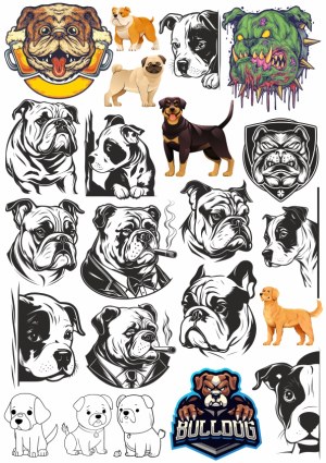 Collection of Bulldog and Dog Breed Vector Illustrations Free Vector