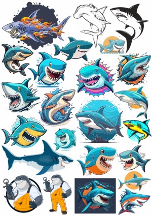 Cartoon and Realistic Shark Vector Illustrations Collection Free Vector