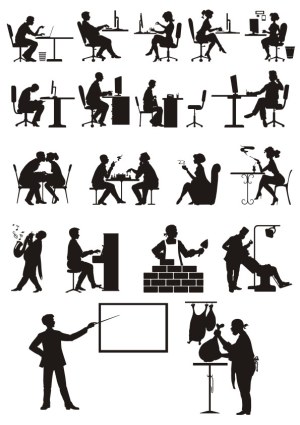 Silhouettes of People in Various Activities and Jobs Free Vector