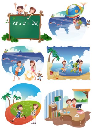 Children Learning, Playing, and Exploring Various Activities Vector Set Free Vector
