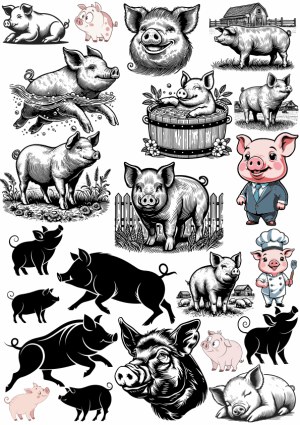 Collection of Pig Illustrations in Various Styles Free Vector