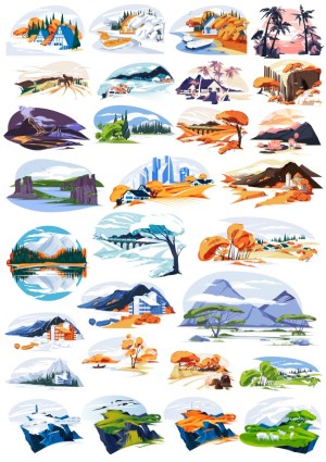 Illustrated Scenic Landscapes Collection Free Vector