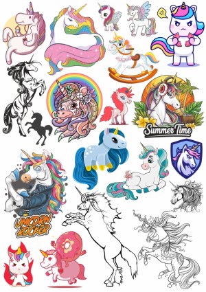 Collection of Cute and Artistic Unicorn Vector Illustrations Free Vector