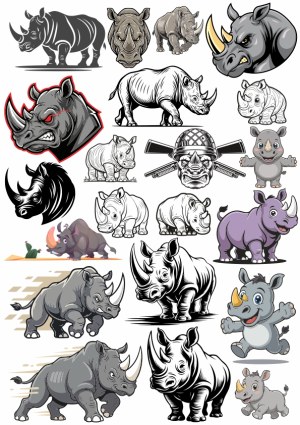Assorted Rhino Vector Illustrations and Mascots Free Vector