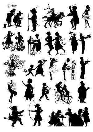 Vintage Black Silhouette People Scenes Collection Free Vector