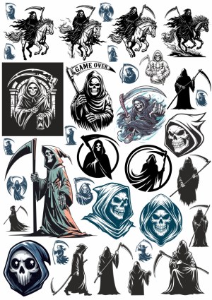 Collection of Grim Reaper and Death Skeleton Vector Illustrations Free Vector