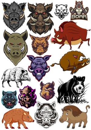 Collection of Boar and Wild Hog Vector Icons and Mascots Free Vector
