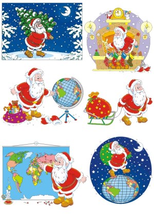 Santa Claus Illustrations with Christmas and Globe Themes Free Vector