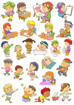 Set of Cartoon Kids Doing Various Activities Free Vector