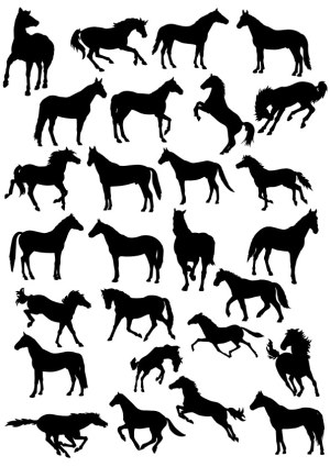 Set of 25 Black Horse Silhouettes in Various Poses Free Vector