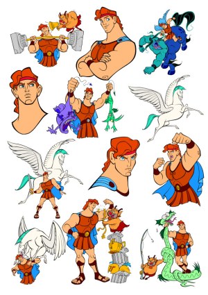 Hercules Cartoon Vector Set with Mythical Creatures and Action Poses Free Vector