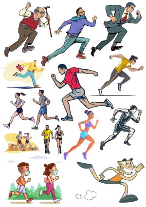 Various People Running Illustrations in Different Styles and Contexts Free Vector