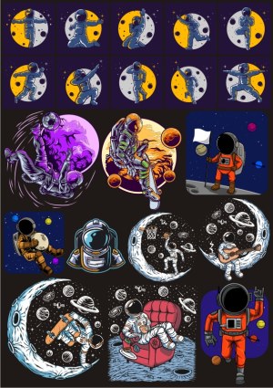 Set of Astronauts in Space Activities Vector Illustrations Free Vector