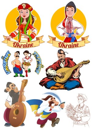 Collection of Ukrainian Cultural and Traditional Characters Illustrations Free Vector