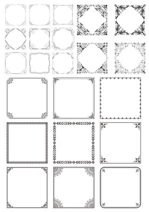 Collection of Decorative Black and White Square Frames and Borders Free Vector