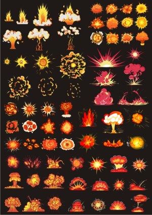 Collection of Various Cartoon Explosion and Fireburst Vector Illustrations Free Vector