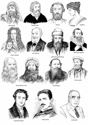 Hand-Drawn Portraits of Famous Historical Scientists and Scholars Free Vector