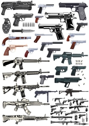 Detailed Vector Collection of Various Firearms and Ammunition Free Vector
