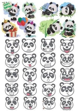 Cute Panda Characters with Birthday and Emotional Expressions Free Vector