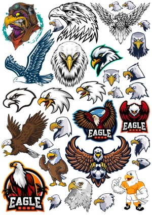 Collection of Eagle and Bald Eagle Vector Icons and Mascots Free Vector