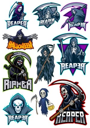 Grim Reaper and Halloween Skeleton Vector Set Free Vector