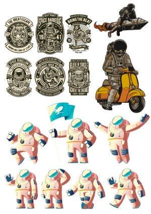 Astronaut-themed Vector Illustrations and Space Adventure Badges Free Vector