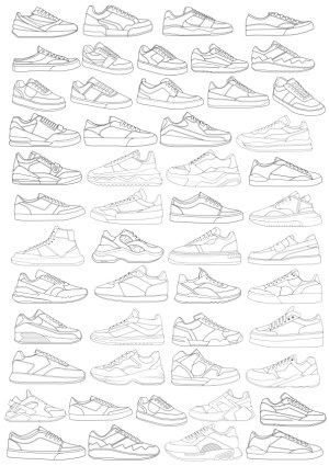 Outline Collection of Various Sneakers and Athletic Shoe Designs Free Vector
