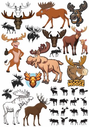 Variety of Cartoon and Silhouette Moose Illustrations Free Vector