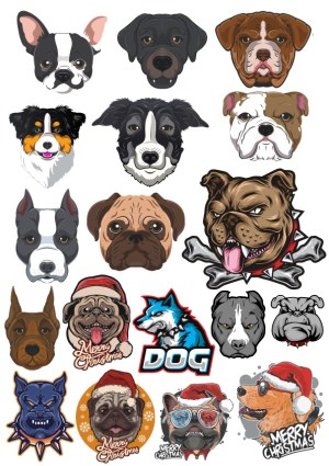 Collection of Dog Breed Faces and Festive Dog Illustrations Free Vector