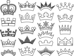 Collection of 20 Different Black and White Crown Line Art Vectors Free Vector