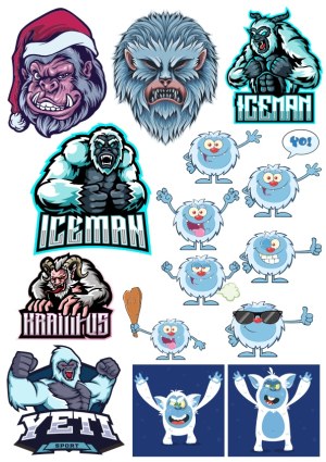 Yeti, Iceman, Krampus, and Winter Monster Vector Illustrations Free Vector
