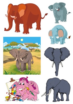 Collection of Cartoon and Realistic Elephant Vector Illustrations Free Vector