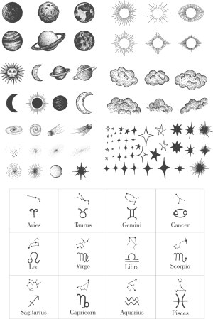 Vintage Hand-Drawn Astrology and Celestial Vector Icons Free Vector