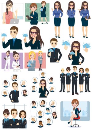 Business Professionals and Teamwork Cartoon Vector Set Free Vector