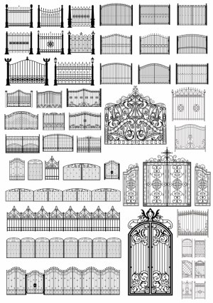 Collection of Ornamental and Classic Iron Gates Vector Designs Free Vector