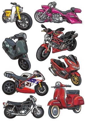 Collection of Detailed Motorcycle and Scooter Vector Illustrations Free Vector