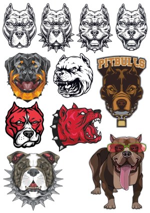 Vector Collection of Pitbull and Rottweiler Dog Heads in Various Artistic Styles Free Vector