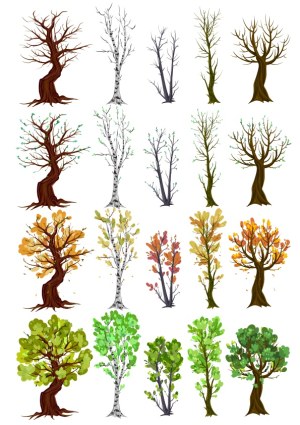 Seasonal Tree Illustrations Vector Set Free Vector