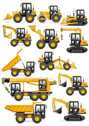 Realistic Construction Vehicles Collection Vector Free Vector