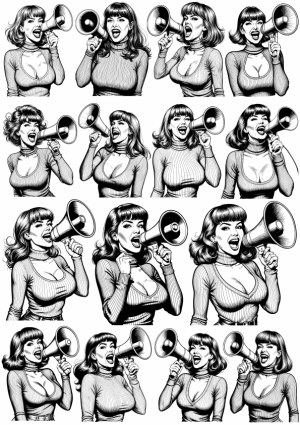 Vintage Woman with Megaphone Black and White Vector Set Free Vector