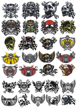 Collection of Motorcycle Skull and Helmet Vector Illustrations Free Vector