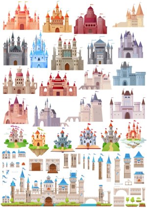 Collection of Colorful Castle and Fortress Vector Illustrations Free Vector