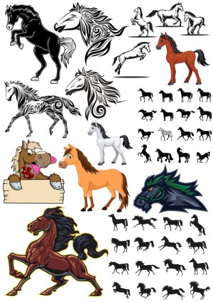 Collection of Horse Silhouettes and Stylized Horse Illustrations Free Vector