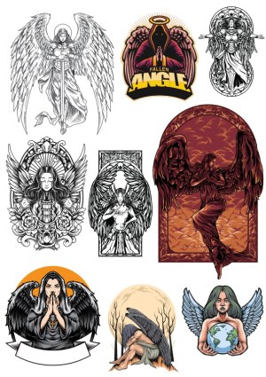 Collection of Angel and Fallen Angel Vector Illustrations Free Vector