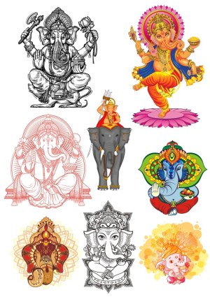 Set of Eight Lord Ganesha Vector Illustrations Free Vector
