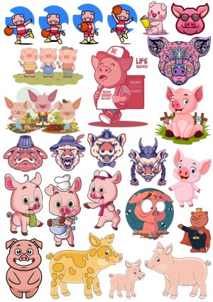 Collection of Cartoon and Decorative Pig Characters and Illustrations Free Vector