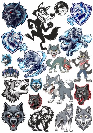 Collection of Wolf and Werewolf Cartoon and Mascot Vector Illustrations Free Vector